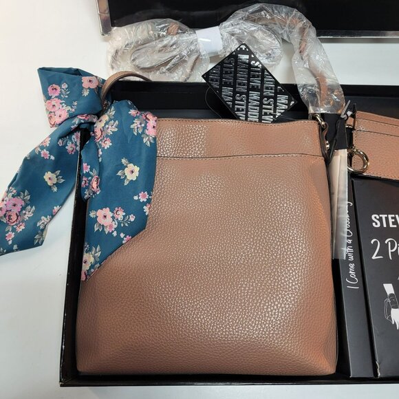 SM Steve Madden Crossbody Bag Card Case 2 PC Gift Box Set With Scarf Tan Brown - Picture 5 of 12